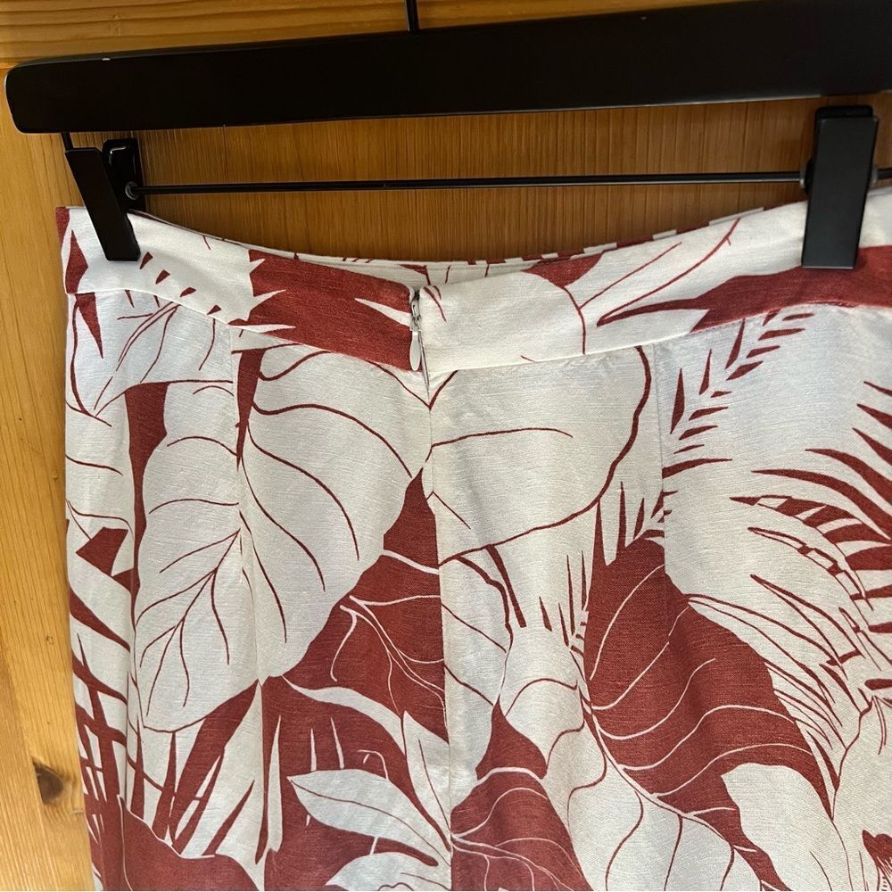 Madewell Rust & White Tropical Print Ruffle Linen Blend Midi Skirt - Picture 9 of 11